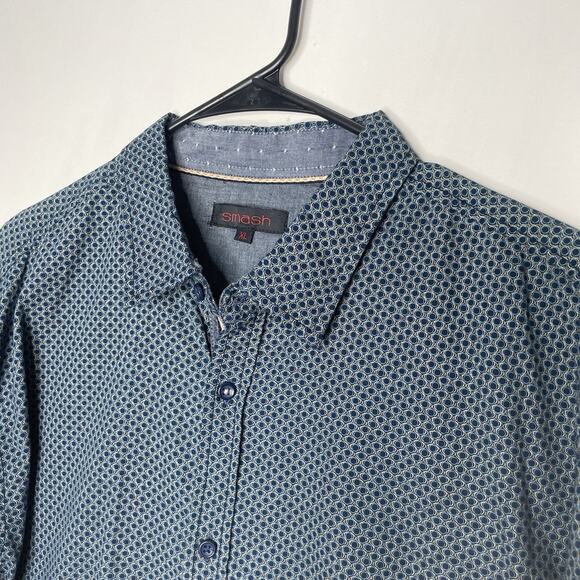 Vtg Smash Mens Shirt Button Up Printed Long Sleeve Flip Cuffs XL Geometric Print - Picture 9 of 10